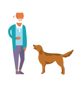 Elderly man happy with dog icon.