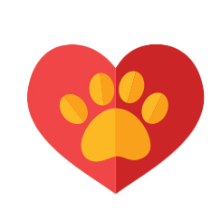 Paw in red heart icon.