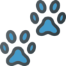 Paw print icon in blue.