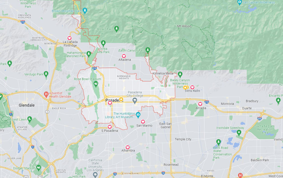 Map of Pasadena, California area.